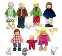 Ludihive Wooden Dollhouse People Family Set, 7 People Wooden Doll House Dolls with Cat and Dog, Happy Family Dolls House Furniture Accessories, for Pretend Dollhouse Accessories