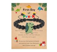LUDKCCIR Dinosaur Bracelet for Boys Girls First Day of School Adjustable Stone Bead Courage Gift for Kindergarten Preschool Christmas Birthday Back to School Present with Jewelry Box Cards, 5.5"-10