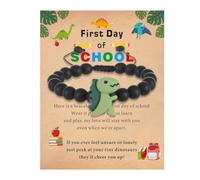 LUDKCCIR Dinosaur Bracelet for Boys Girls First Day of School Adjustable Stone Bead Courage Gift for Kindergarten Preschool Christmas Birthday Back to School Present with Jewelry Box Cards, 5.5"-10