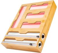 LudoHome Foil and Bamboo Foil Dispenser with Cutting Machine, Freezer Bag Organiser, 6 in 1 Kitchen Organiser, 4 Compartments for Zip Bags and 2 Cutting Machines for Foil and Aluminum