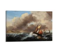 Ludolf Backhuysen，Fishing Vessels Offshore in A Heavy Sea Posters Hanging Canvas Paintings Minimalist Wall Art Prints for Bedroom & Living Room 12x18inch(30x45cm)