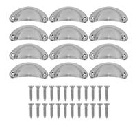 Ludom 12 Packs Vintage Shell Cup Pull Handles Retro Metal Half Moon Closet Knob for Kitchen Cupboard Cabinet Furniture Door Drawer Knobs 81x35mm Silver