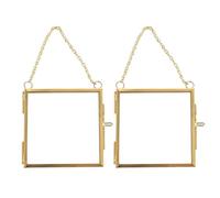 Ludom 2 PCS Golden Square Photo Frame,Floating Glass Picture Frame with Chain for Family Tree Mini Photo, Gallery Wall Art Work, Pressed Flower,Collage