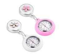 Ludom 2PCS Retractable Nurse Fob Watch, Clip-on Hanging Luminous Lapel Watches with Cute Flower Pattern for Doctors, Paramedics, Nurses (Pink & White)