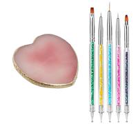 Ludom Nail Art Tool Kit - Resin Double-Ended Gel Mixing Palette with 5Pcs Liner Brushes & Dotting Pens for Manicure Design