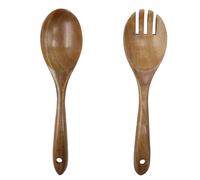 Ludom Set of 2 Wooden Salad Servers 26 cm Fork and Spoon Olive Wood for Salad Fruit Pasta