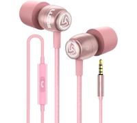 Ludos CLAMOR Wired Earbuds in-Ear Headphones, 5 Years Warranty, Earphones with Microphone, Noise Isolating Ear Buds, Memory Foam for iPhone, Samsung, School Students, Kids, Women, Small Ears - Pink