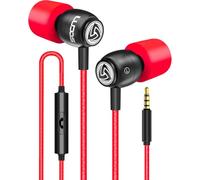 Ludos CLAMOR Wired Earbuds in-Ear Headphones, 5 Years Warranty, Earphones with Microphone, Noise Isolating Ear Buds, Memory Foam for iPhone, Samsung, School Students, Kids, Women, Small Ears - Red