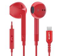 Ludos FEROX USB C Headphones, 5 Years Warranty, USB-C Earbuds for iPhone 16 15 Pro Max Plus Samsung Galaxy S24 S23 Ultra S22 S21 FE S20 Z Flip 3 Fold 4 A53 A54, USB Type C Earphones for iPad - Red