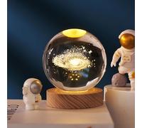 Ludosphere Lamp, 3D Crystal Ball Night Light, Moon Planet Crystal Ball Lamps, Glass Ball Night Lamp with Wooden Base, 3D Engraved Crystal Ball, 2.4inch Solar System Crystal Ball Lamp (Milky Way)