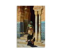Ludwig Deutsch 1902 Orientalist Wall Art The Nubian Guard with Turban And Spear in Ornate Architectural Setting Print Print Photo Art Painting Canvas Home Decorative Bedroom Modern Decors Unframe-sty