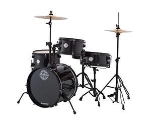 Ludwig Pocket Kit by Questlove | All-in-One Drum Set for Beginners | Includes 4 Drums, Hi-Hats, Crash/Ride Cymbal, Pedals, Throne & Sticks | Black Sparkle Finish (LC178X016)