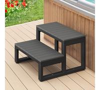 LUE BONA 2-Step Outdoor Spa Steps, HDPS Hot Tub Steps with Non-Slip Surface & Aluminium Frame, Caravan Steps for Spa, Deck, 60 x 53 x 38 cm, Dark Grey