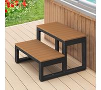 LUE BONA Hot Tub Steps, Outdoor 2-Step Stool with HDPS Treads and Aluminum Frame, Non-Slip Multi Purpose Stairs for Straight Sided Spa, Swimming Pool, Porch, RV, Deck, Kitchen for Adults, Teak Brown