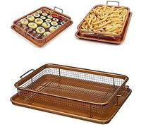 Luebel® 2 Pcs Copper Crisper Non-Stick Oven Mesh Baking Tray with Elevated Mesh Crisping Grill Basket Chips Crisp Basket Tool