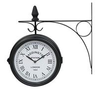 Luebel Wall Clock Double Sided Indoor & Outdoor Garden Train Station Clock Vintage Antique Look Wall Mounted Wall Clock