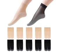 Lueden 10Pairs Pop Women Nylon Socks Anti-Slip Cotton Sole Ankle High Tights Sheer Socks 30D Comfortable Reinforced Toe Invisible Sock for Women Girls, 5Pcs Nude and 5Pcs Black