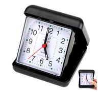 Lueden Folding Travel Alarm Clock Battery Operated Bedside Silent Quartz Clock Portable No Ticking Clocks with Clear Arabic Numbers for Bedrooms Office Desk Travel Camping, Black Case