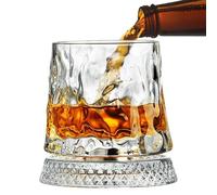 Lueear 360° Rotating Whiskey Glass - Clear Old Fashioned Glass for Men, Dads, Husbands | Elegant Drinking Cup for Parties, Birthdays, Christmas & Special Occasions