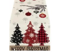 Lueear Christmas Runner for Table | Christmas Tablecloth Rustic Christmas Tree Table Cover | Farmhouse Dining Table Decoration, Merry Christmas Runners for Home Parties Decor, Kitchen Dining Table
