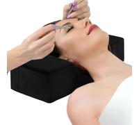 Lueear Lash Pillow for Eyelash Extensions, Neck Support Cushion with Side Pockets, Ergonomic Memory Foam Beauty Pillow for Salon Trolley, Black Flannel