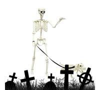 Lueear Skeleton Decor | Skeleton Halloween Decor with Dog | Scary Skull Props Posable for Haunted-House Front-Door Garden Porch Graveyard-Display Party Outdoor Indoor