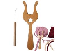 Lueear Wooden Knitting Fork Wood Knitting Forks and Eye Needle Kit Hand Braiding Tools Big Eye Needle Hand Braiding Tools for Knitters Crocheters and All Fiber Artists