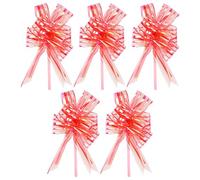 LuenHego Pull Bows 5 Pieces Large Ribbon Bows for Gift Wrapping 50mm Christmas Birthday Present Bow for Car, Hamper, Wine Bottle, Baskets, Flower, Gift Package, etc, Party Decoration Bow, Red, Gold