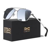 LUENX Sunglasses for Men Women Square Polarized Polygon Mirror Silver Lens Silver Metal Frame 58MM