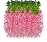 Luerbi 24 Pack Dark Pink Wisteria Hanging Flowers Garland, 3.77 Feet Artificial Flower Vines, Fake Wisteria, Artificial Vines Hanging Garland for Backdrop Outdoor Yard Garden Decor
