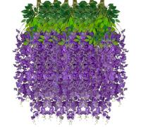 Luerbi 24 Pack Purple Wisteria Hanging Flowers Garland, 3.77 Feet Artificial Flower Vines, Fake Wisteria, Artificial Vines Hanging Garland for Backdrop Outdoor Yard Garden Decor