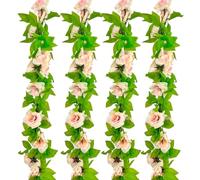 Luerbi 8Pcs 60Ft Champagne Rose Garland, Fake Flower Vines, Artificial Vine Flowers, Rose Hanging Garland for Party Wedding, Garden, Room Table, Christmas, Backdrop Wall Arch Decor