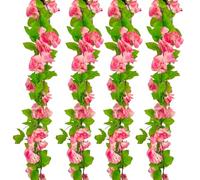 Luerbi 8Pcs 60Ft Pink Rose Garland, Fake Flower Vines, Artificial Vine Flowers, Rose Hanging Garland for Party Wedding, Garden, Room Table, Christmas, Backdrop Wall Arch Decor