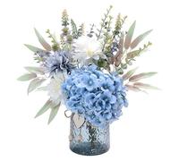 LUEUR Fake Flowers with Vase, Hydrangea Artificial Flowers in Vase Faux Flowers Arrangement Suitable for Home Kitchen Living Room Fall Spring Decor Office Decoration, Centerpiece Table Decorations
