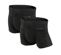 LUEXBOX 2 Pack Men's Dual Pouch Underwear, Travel Stash Boxer Briefs with Hidden Pockets, Black, Medium, (BOXSHYPFSL0102)