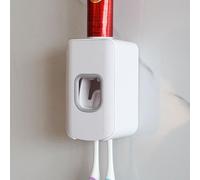 LUEXBOX 2 Slot Toothbrush Holder and Toothpaste Dispenser Wall Mounted, Automatic Toothpaste Squeezer, 2 in 1 Tooth Brush Toothpaste Organizer for Shower (White)