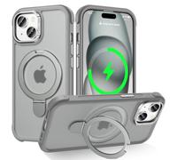 Lufan esigned for iPhone 15 Plus Case with Magnetic Stand, Grey | Certified Drop Protection, Great Grip Feeling, Matte Translucent Back Slim Shockproof Phone Cover