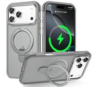 Lufan esigned for iPhone 17 Pro Case with Magnetic Stand, Grey | Certified Drop Protection, Great Grip Feeling, Matte Translucent Back Slim Shockproof Phone Cover