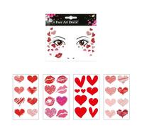 Lufdegim 5pcs Heart Face Art Stickers, Temporary Tattoos, Women's Glitter Face Tattoo for Theme Party, Halloween, Christmas, Carnival, Adults, Red, Not Water Resistant