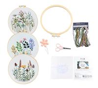 Lufdegim 7pcs Embroidery Starter Kit for Beginners with Floral Botanical Pattern, Cross Stitch Starter Kits, Adults Craftshas, Include 3 Embroidery Fabric and Colored Thread, Scissor, 1 Hoop