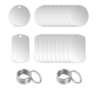 Lufdegim Pack of 20 Stainless Steel Pendants, Blank Dog Tag Blanks with Key Ring, Rectangular Pendants, Blank Stamping Tag Key Ring for Necklaces, DIY Making Kit