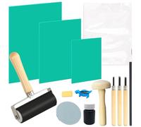 LUFEIS 43PCS Lino Printing Kit, 3PCS A4 A5 A6 Lino Sheets with Cutting and Printing Tools & 30 Sheets of Rice Paper, Green Soft Flat Surface Linocut Set for Engraving, Printmaking, DIY Stamp Crafts