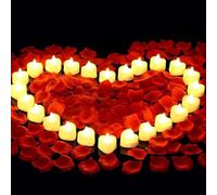 LUFEIS Artificial Rose Petals, 2000pcs Red Rose Petals with 24 Heart Shape LED Candles, Romantic Tealight Candles and Petal Set for Romantic Night, Valentine's Day, Wedding and Engagement (White)