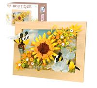 LUFEIS Bee Flowers Micro Mini Building Set, 322PCS Flower Building Blocks Set with Picture Frame, Creative Botanical Collection DIY Flower and Insect Building Blocks, Sunflower Picture Frame Gift