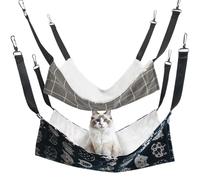 LUFEIS Cat Hammock Bed, 2PCS Breathable Hanging Pet Bed with 4 Adjustable Strap & Metal Hooks, Large Reversible Pet Cage Hammock for Cats, Kittens, Rabbits, Ferrets, Puppies and Other Small Animals