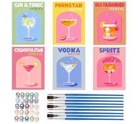 LUFEIS Cocktail Paint by Numbers, 6 Pack DIY Cocktail Painting by Numbers with Frame for Beginners, 20 x 15 cm Easy DIY Craft Summer Drink Acrylic Painting Kit with Paint Brushes for Home Wall Decor