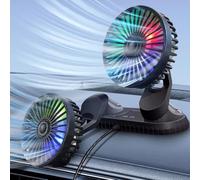 LUFEIS Double Head Car Fan, 7 Color Lights USB Car Fans Can Place Balm, 360 Degree Rotation Auto Car Cooling Fan With 3 Speed Strong Wind for Car Dashboard Office Home Campervan