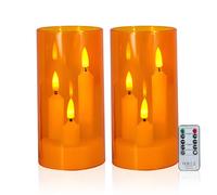 LUFEIS Flameless Candles, 2PCS 3-in-1 Flameless Short Taper Candles with Remote Control and Timer, Battery Operated Fake Candle with Taper Design, LED Three-Wick Pillar Candle for Home Decor (Orange)