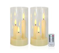 LUFEIS Flameless Candles, 2PCS 3-in-1 Flameless Short Taper Candles with Remote Control and Timer, Battery Operated Fake Candle with Taper Design, LED Three-Wick Pillar Candle for Home Decor (Clear)
