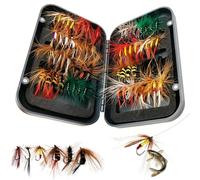 LUFEIS Fly Fishing Flies Kit, 64Pcs Dry/Wet Flies & Nymphs Assortment with Storage Box, Handmade Realistic Fishing Lures for Trout, Bass, Salmon, Grayling & Bleak, Ideal Fishing Accessories